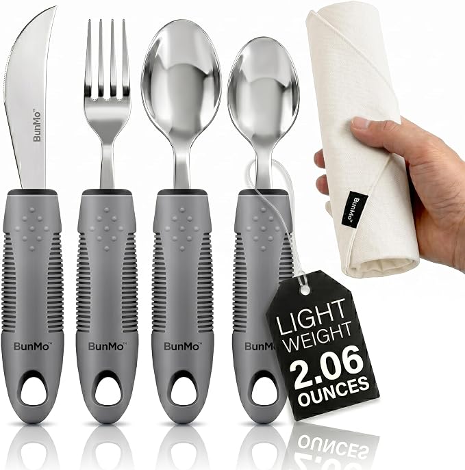 Adaptive Eating Utensils Set, Weighted Built-Up Handles by Amazon
